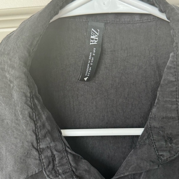 Zara black button down shirt collared mini dress size small - Picture 3 of 6